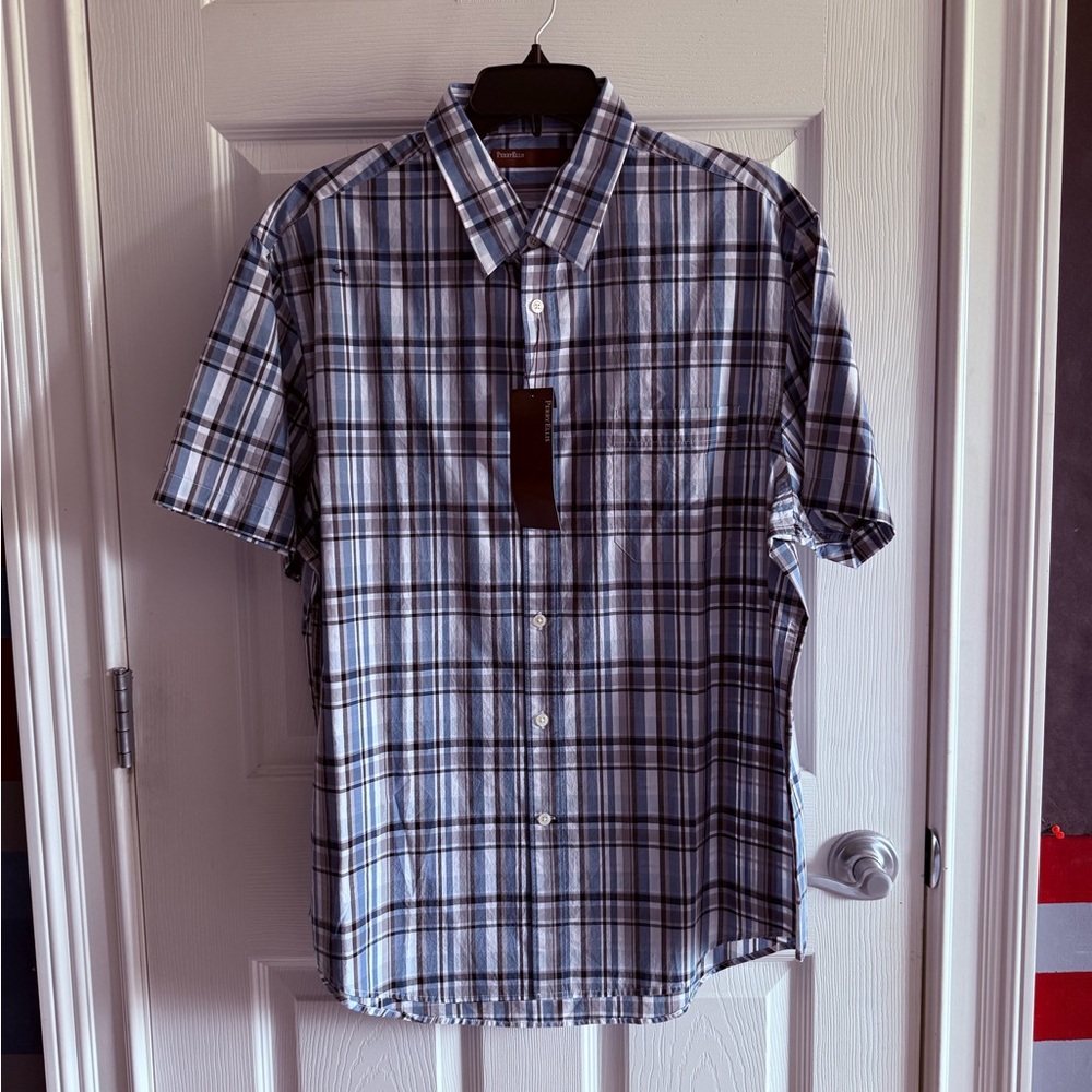 Men's Blue Plaid Short Sleeve Shirt